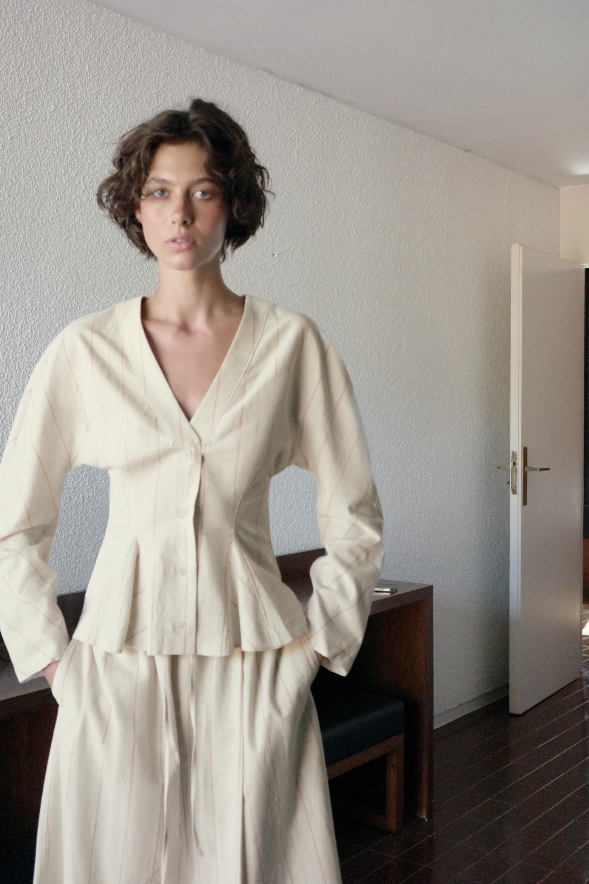 STRIPED LINEN CULOTTE PANTS